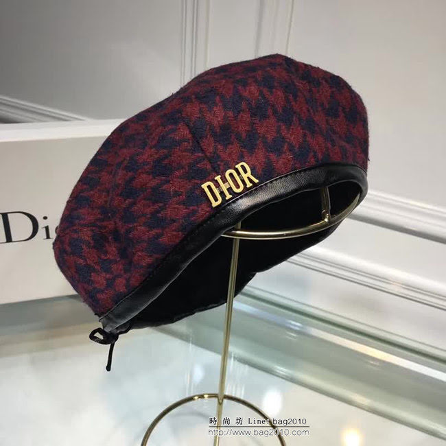 DIOR迪奧 經典款 燈芯絨千鳥格貝蕾帽 LLWJ7602